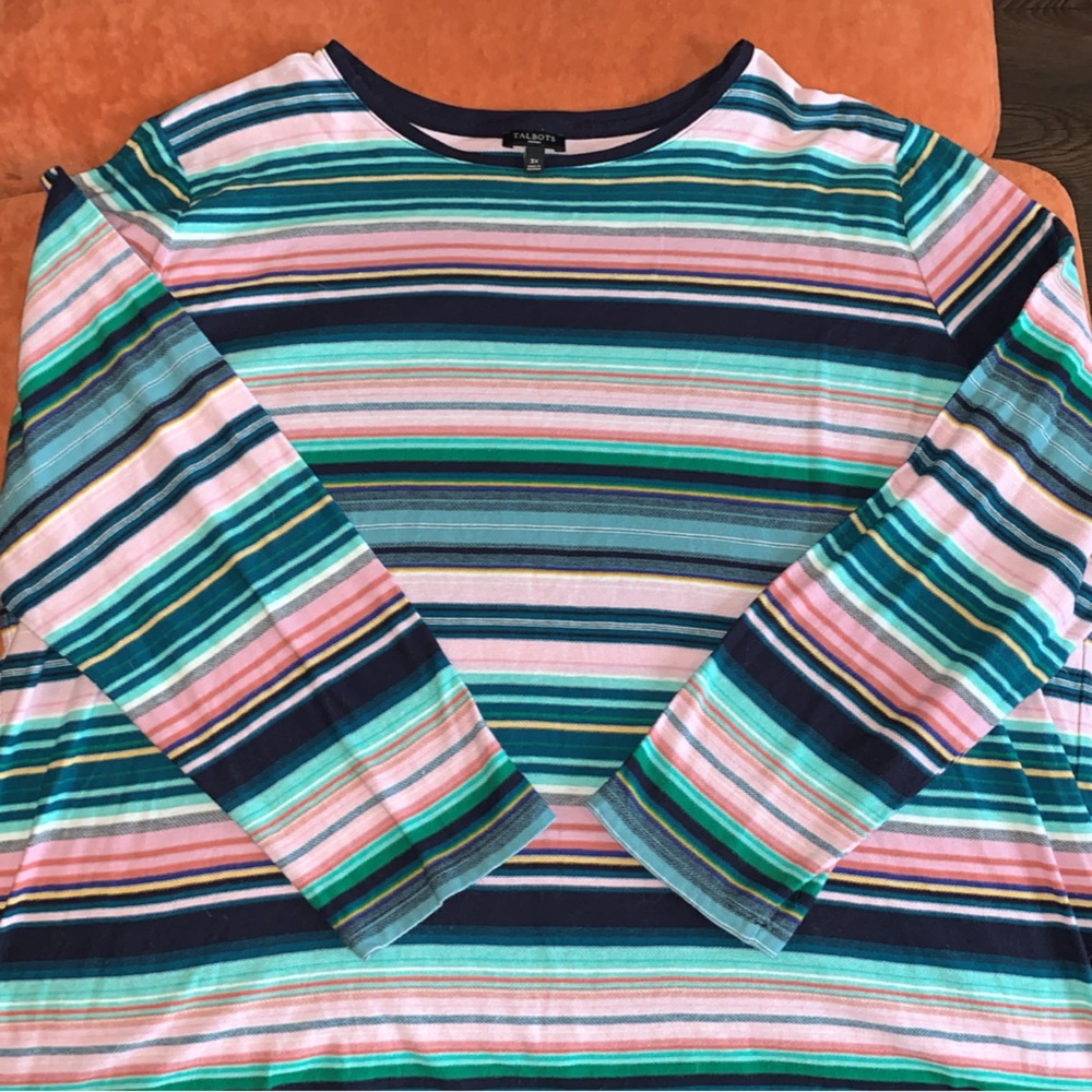 Talbots Blue and Green striped 3/4 length Long Sleeve Tee